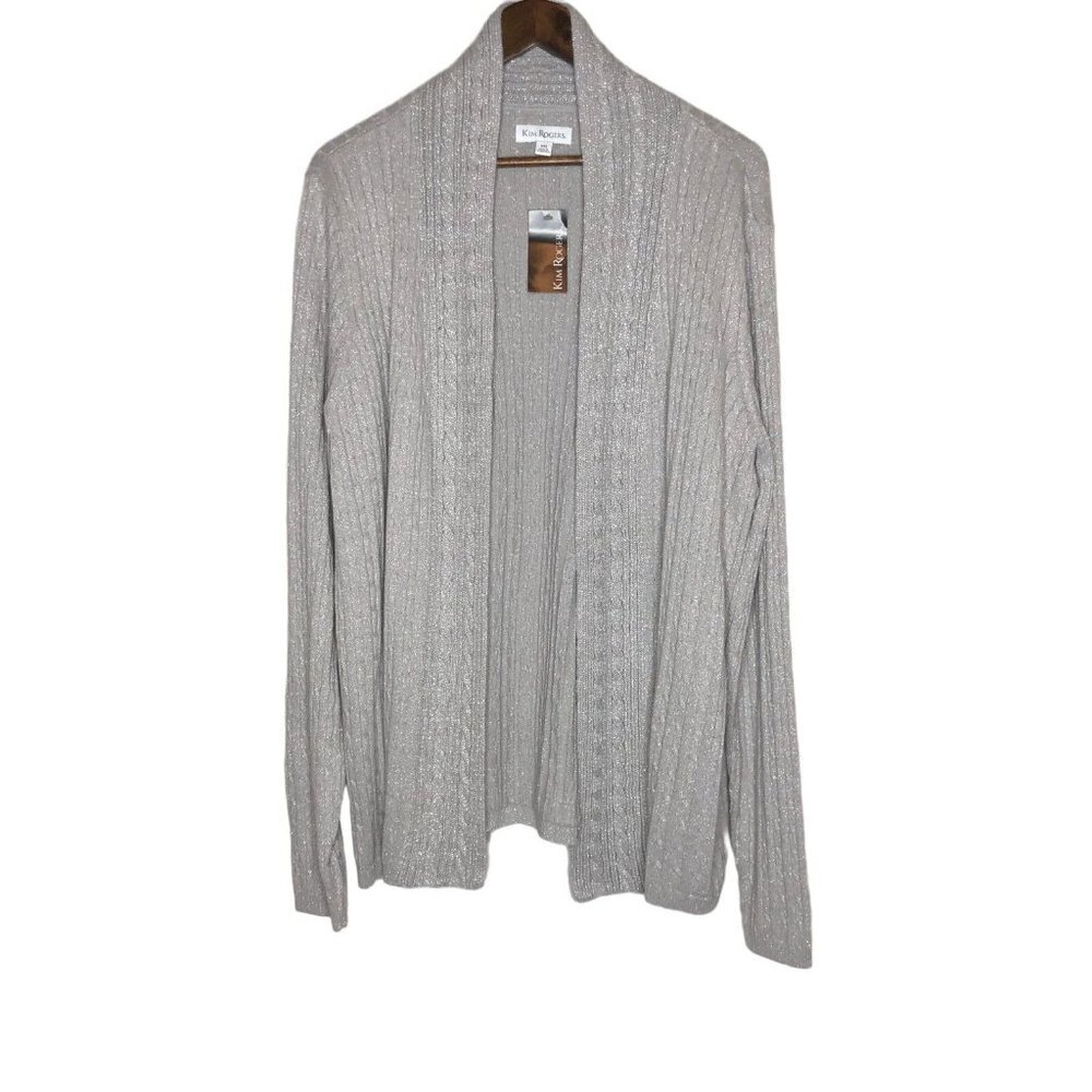 Kim Rogers NWT Grey‎ Sparkly Cable Knit Cardigan Size XXL